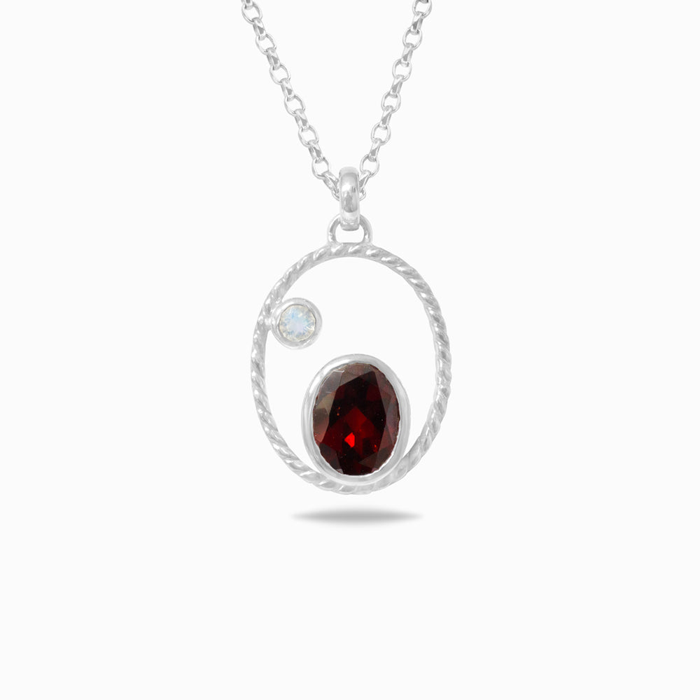 garnet and moonstone halo necklace sterling silver red garnet gemstone pendant moonstone accent jewelry