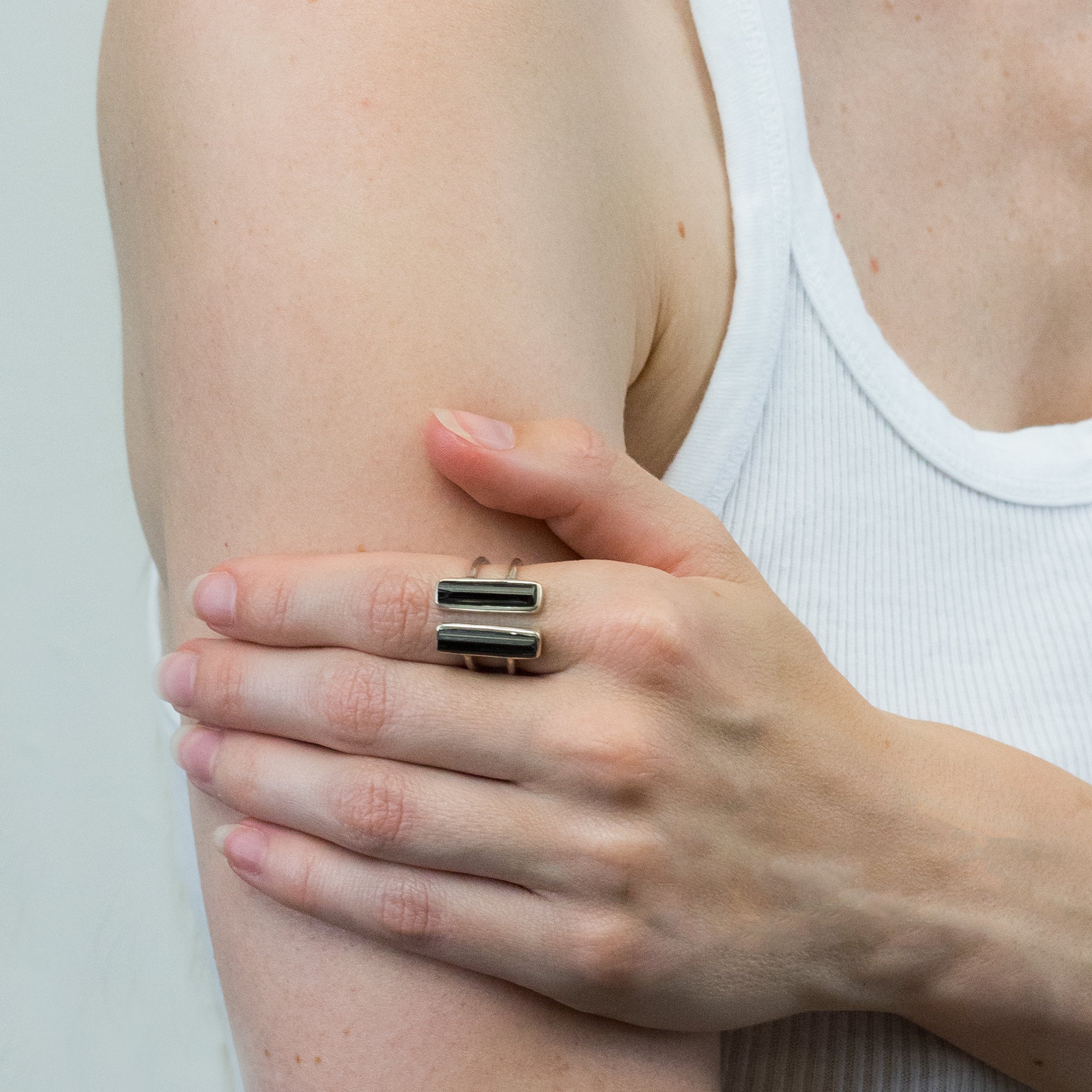 BLACK TOURMALINE RING ON MODEL