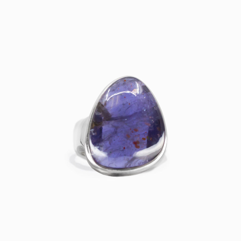 Iolite cabochon ring in organic sterling silver setting