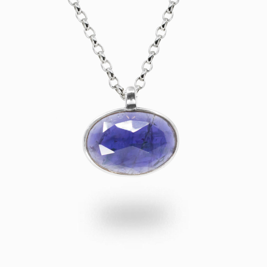 Faceted oval iolite necklace in sterling silver