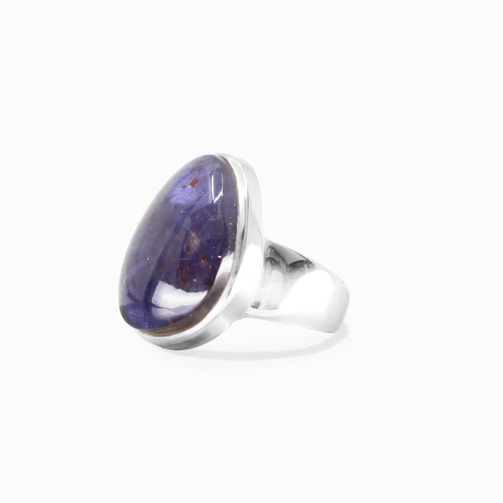 Iolite cabochon ring in organic sterling silver setting