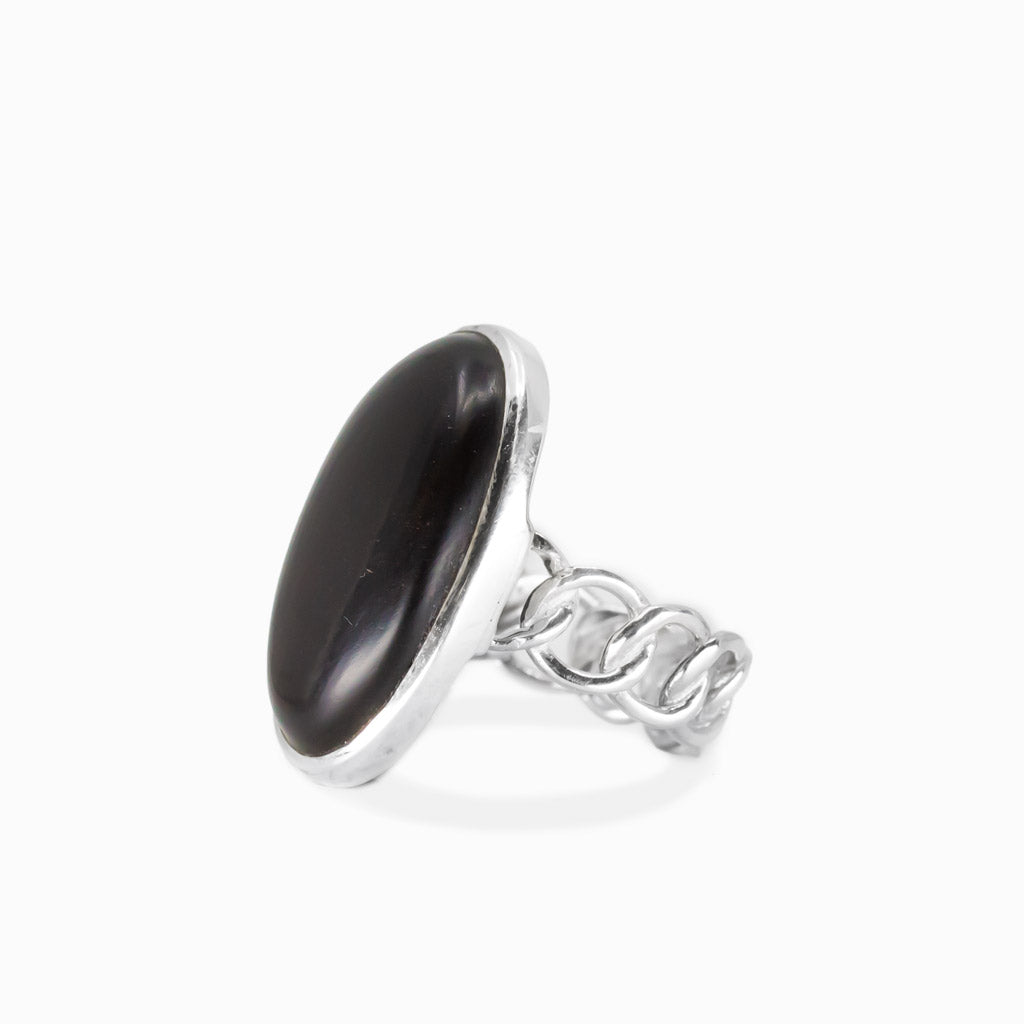 Oval jet cabochon ring in sterling silver
