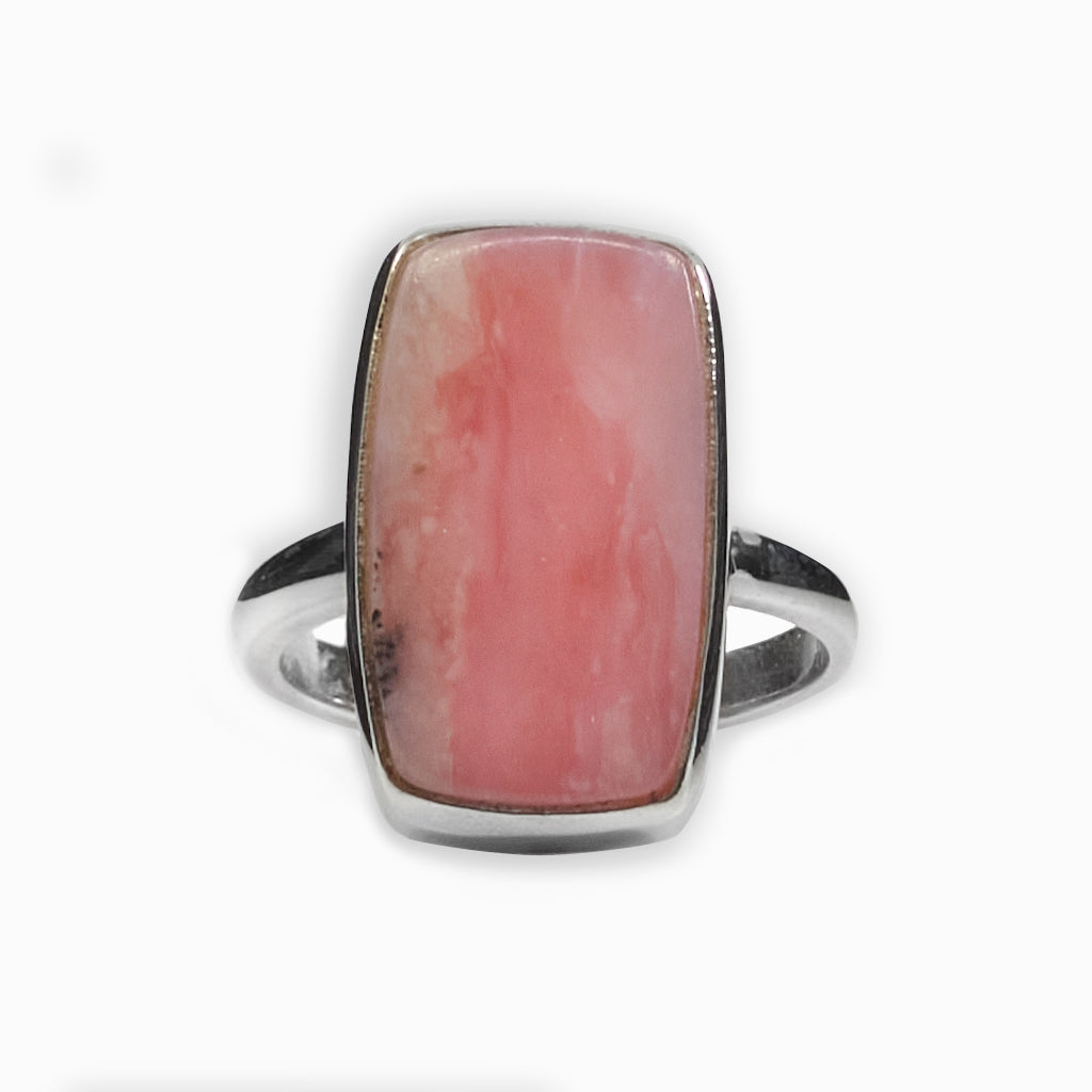 Pink Rectangle Cabochon Pink Opal Ring