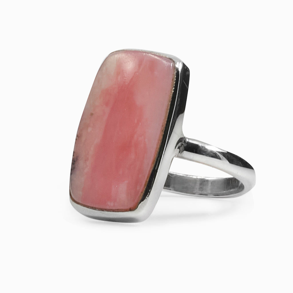 Pink Rectangle Cabochon Pink Opal Ring right side