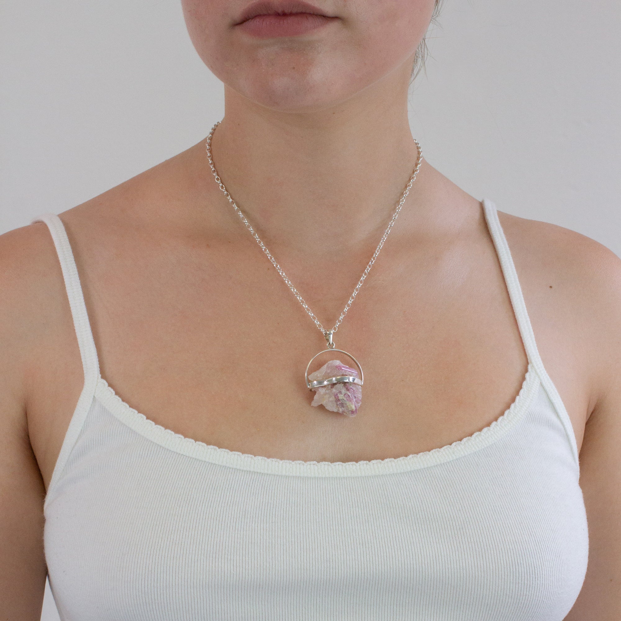 Raw Pink Tourmaline In Quartz Necklace Made In Earth