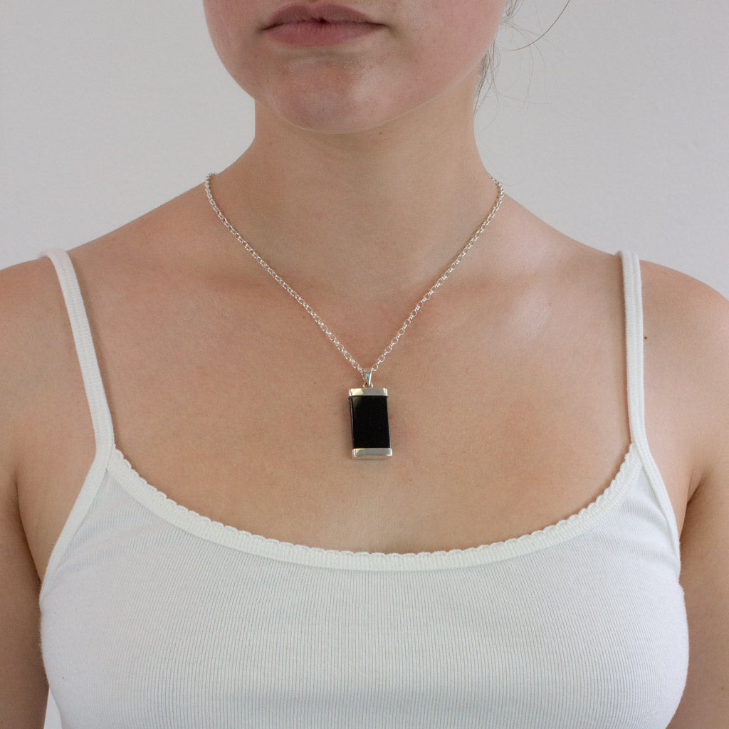 Rectangle Slice Black Tourmaline necklace