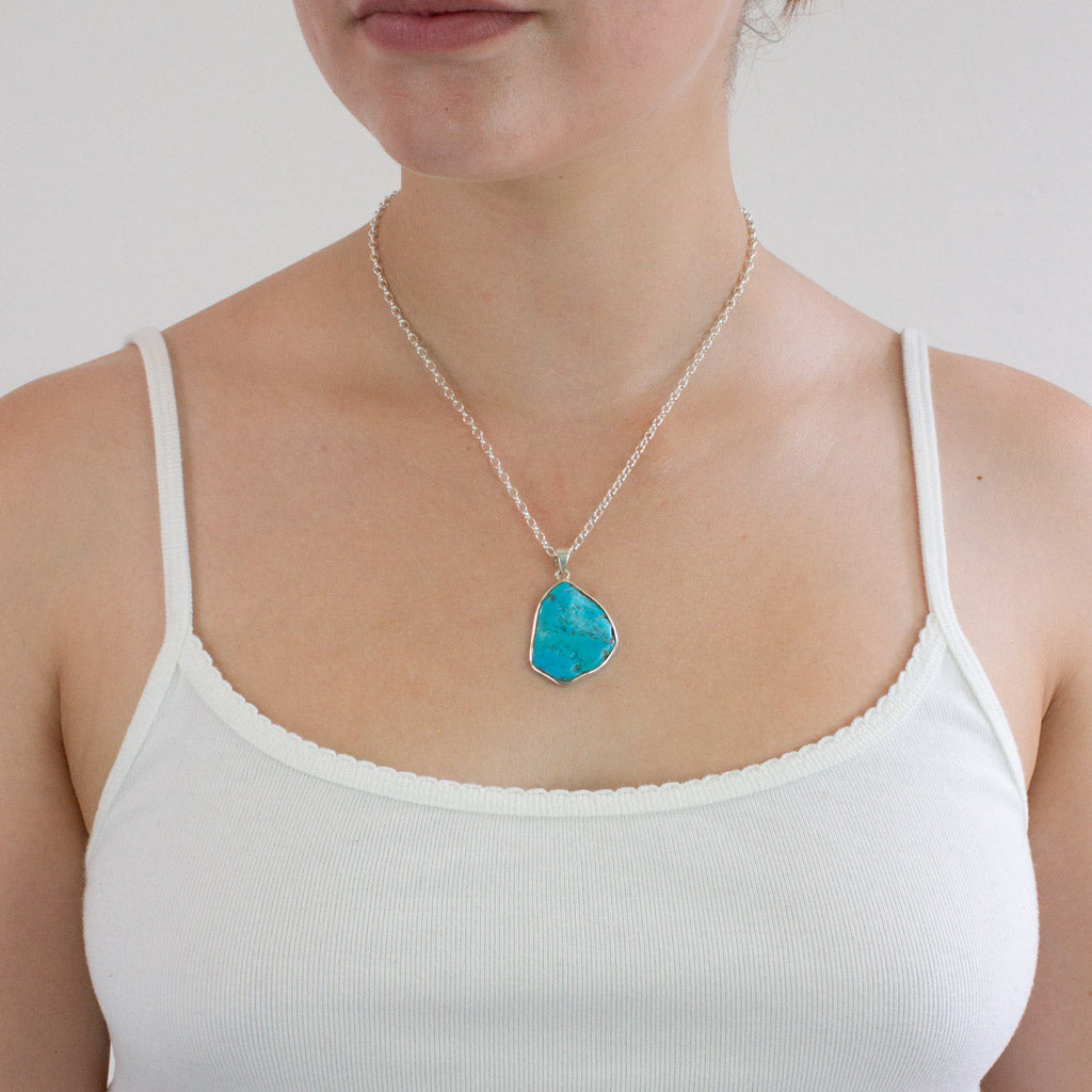 Raw Organic Sleeping Beauty Turquoise Necklace on model