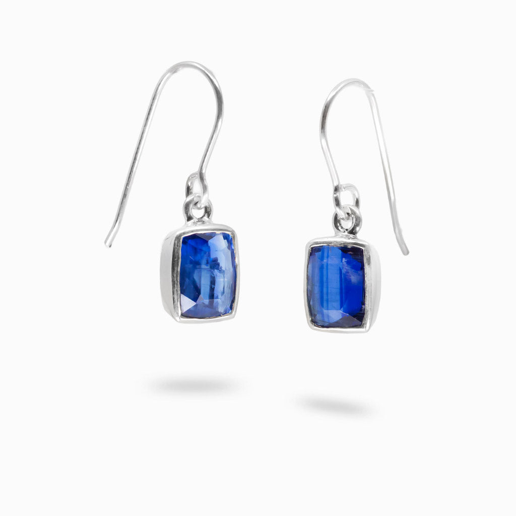 Faceted rectangle kyanite drop earrings in sterling silver