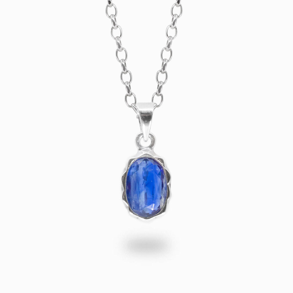 Faceted kyanite necklace with scallop bezel in sterling silver