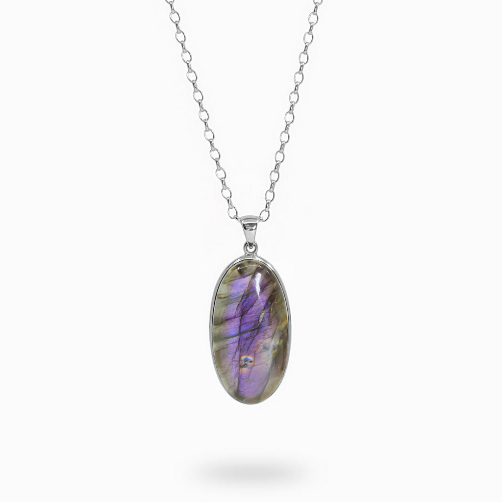 Purple flashing Oval Cabochon Labradorite necklace