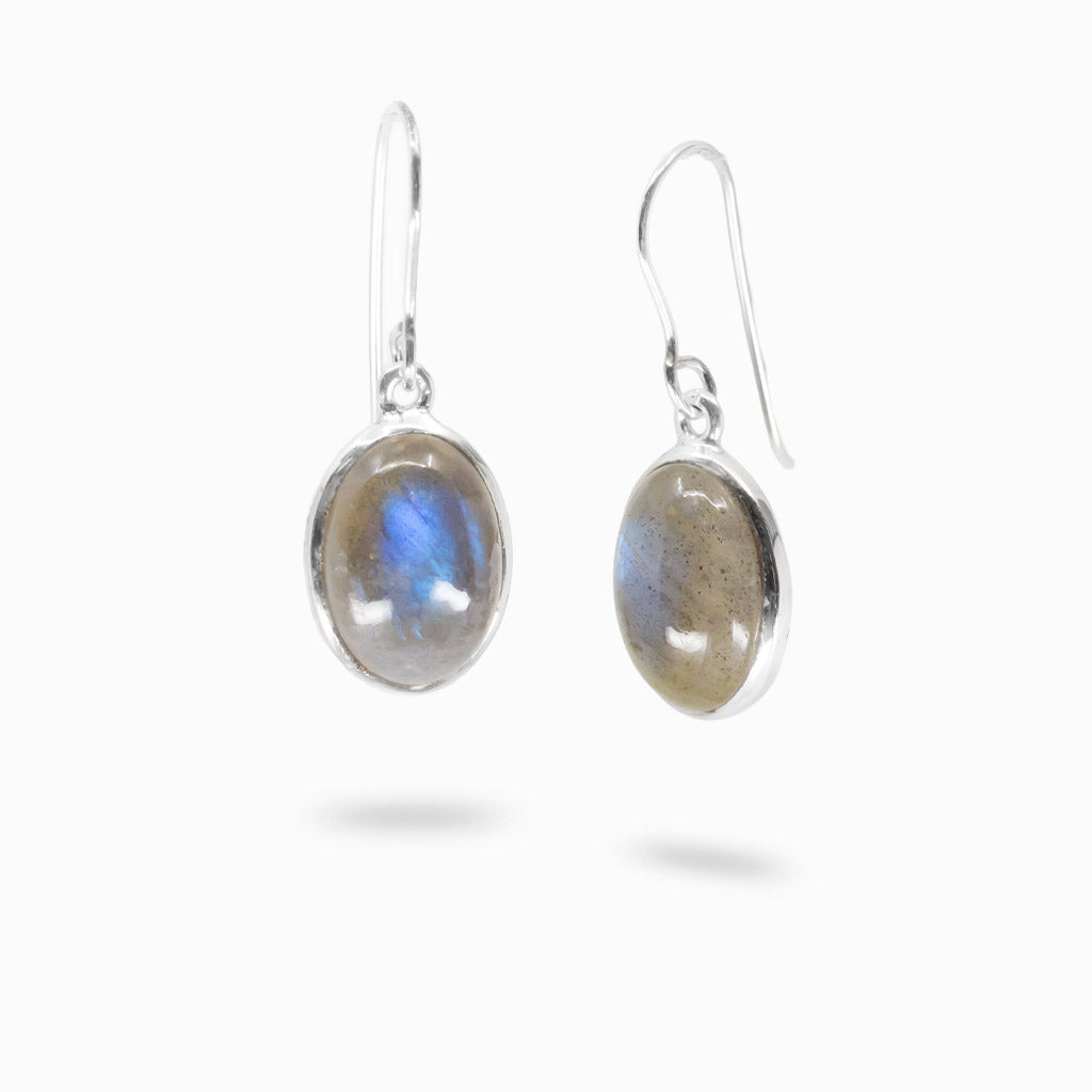 Cabochon labradorite drop earrings in sterling silver