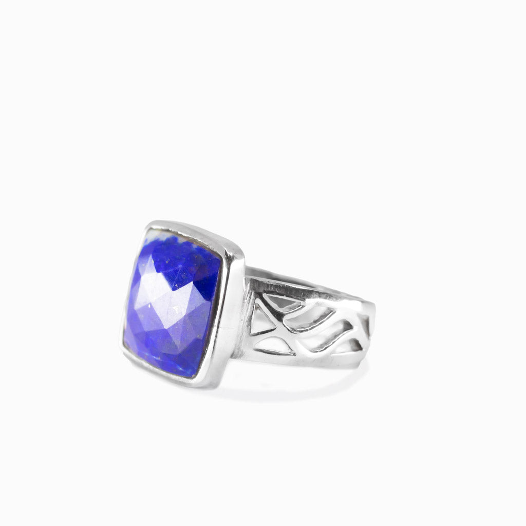 Square lapis lazuli ring in sterling silver bezel setting