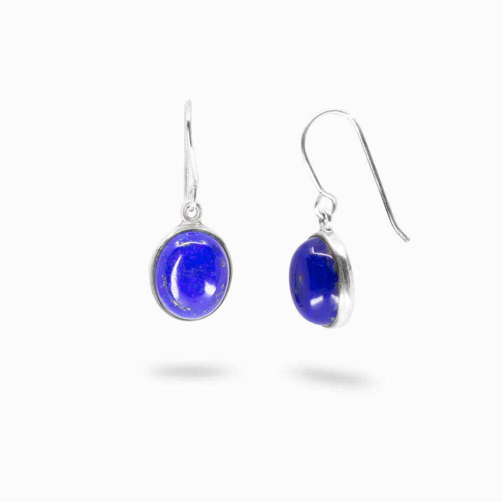 Oval lapis lazuli drop earrings in sterling silver