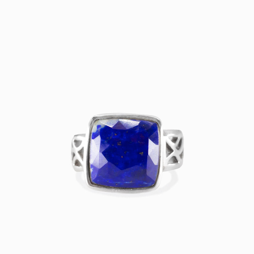 Square lapis lazuli ring in sterling silver bezel setting