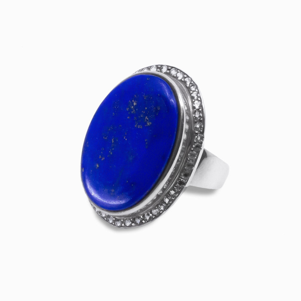 LAPIS LAZULI AND WHITE TOPAZ RING