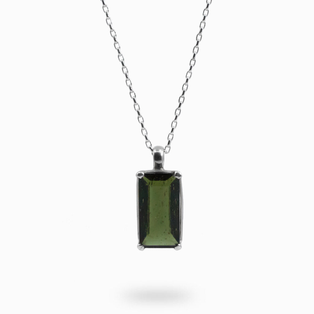 rectangle faceted Moldavite necklace
