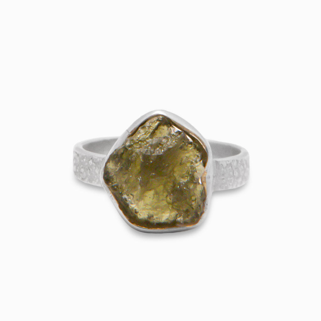 RAW MOLDAVITE RING