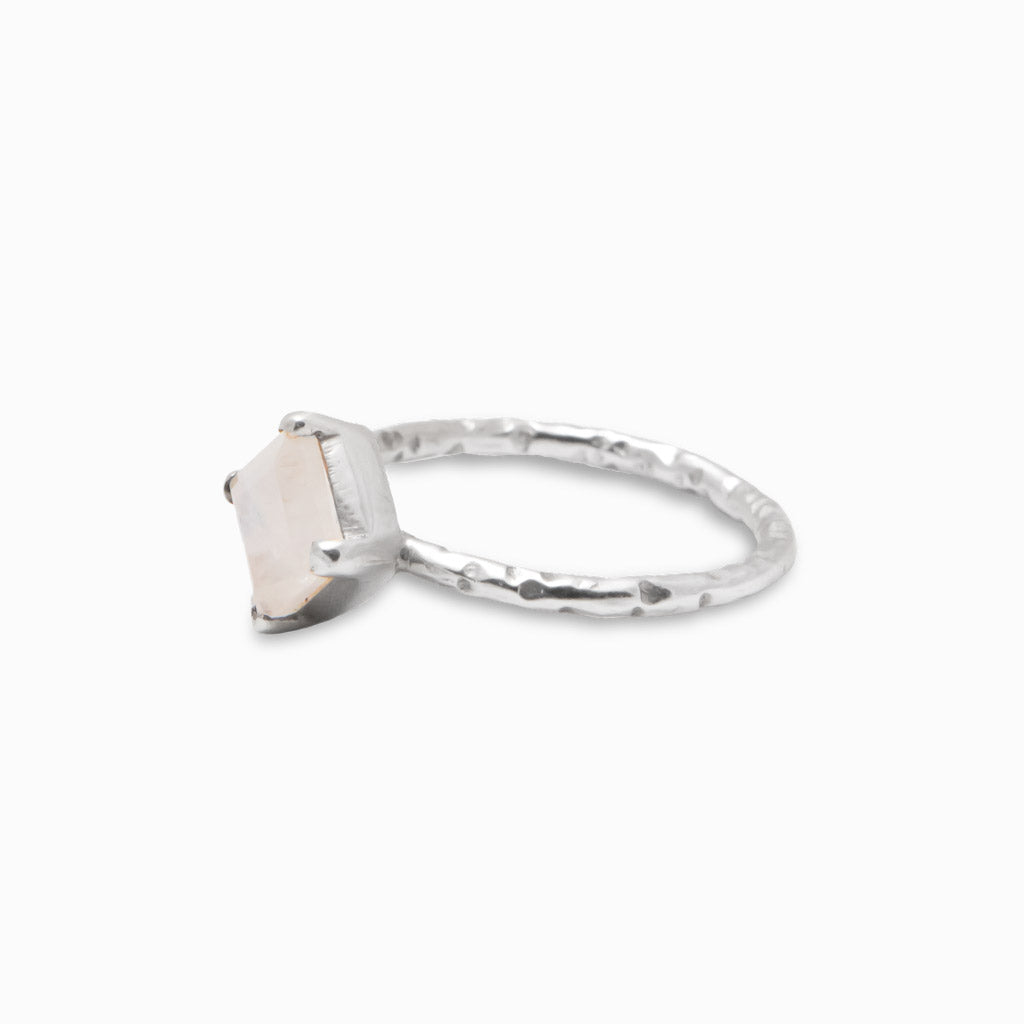 FACETED DIAMOND RAINBOW MOONSTONE RING SIDE VIEW