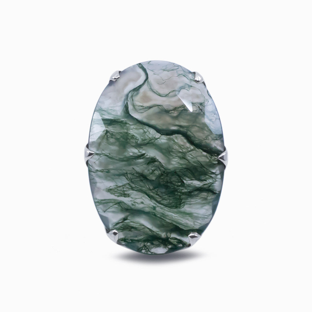 faceted moss agate ring