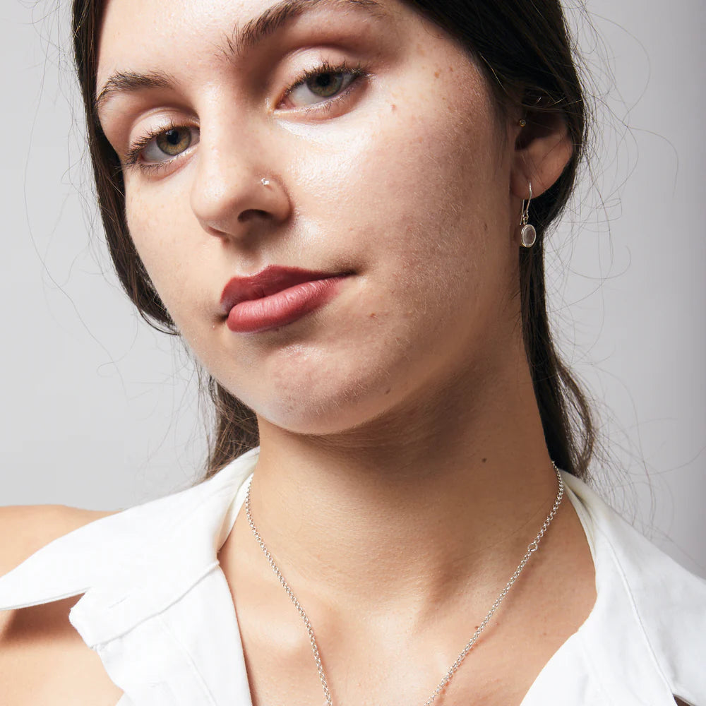 rainbow moonstone round drop earrings sterling silver blue flash cabochon