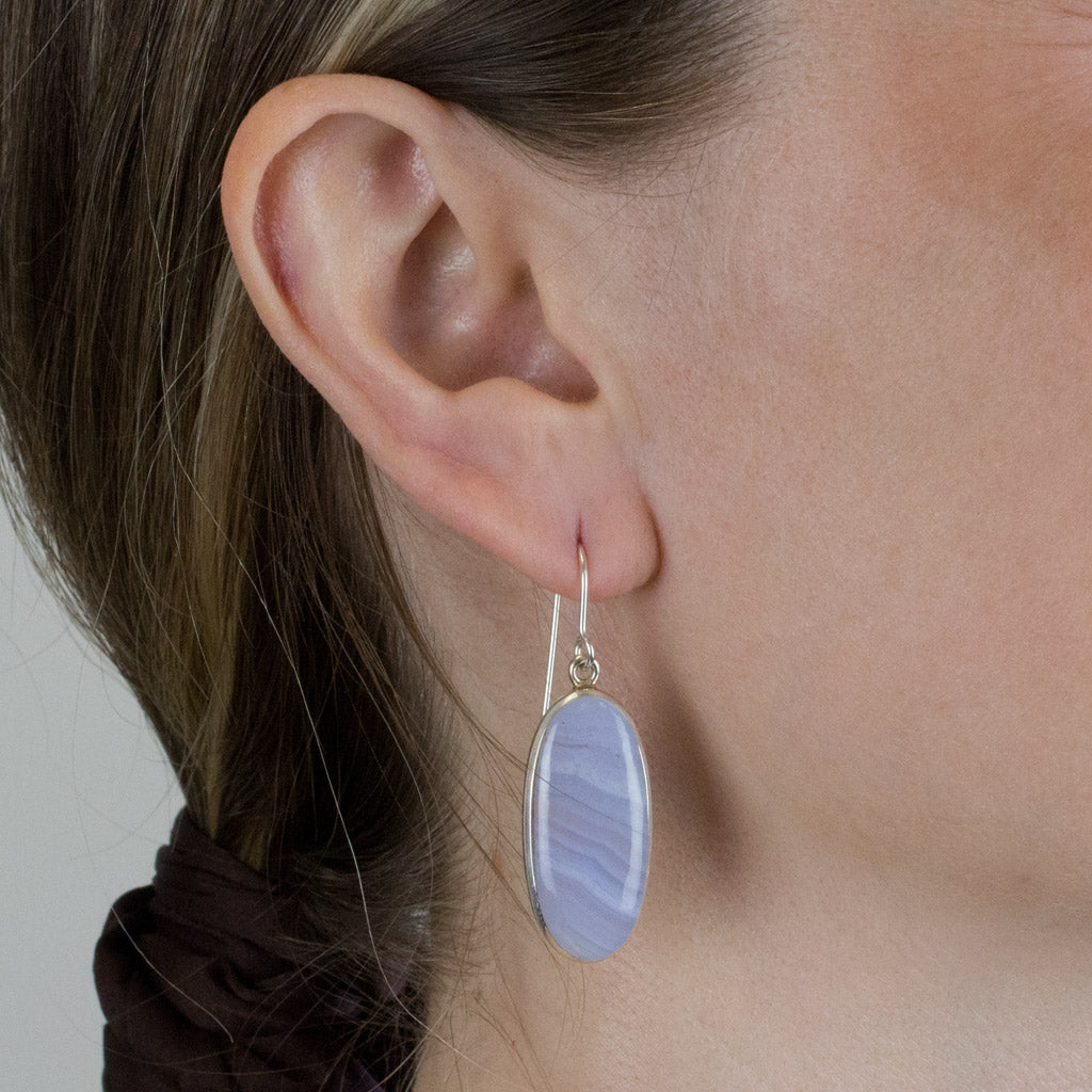 Blue Lace Agate Drop Earrings Model