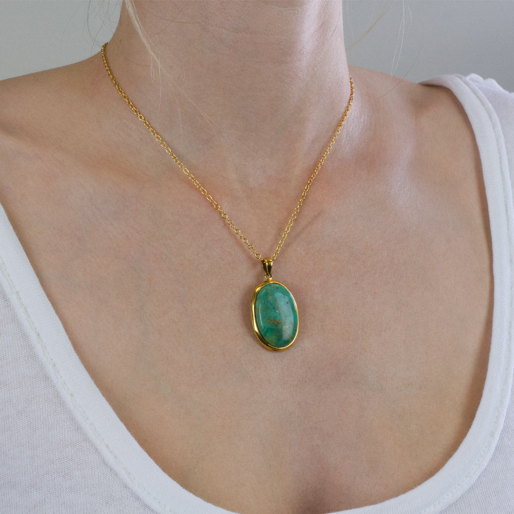 Campo Frio Turquoise Necklace with 14k gold vermeil finish on Model