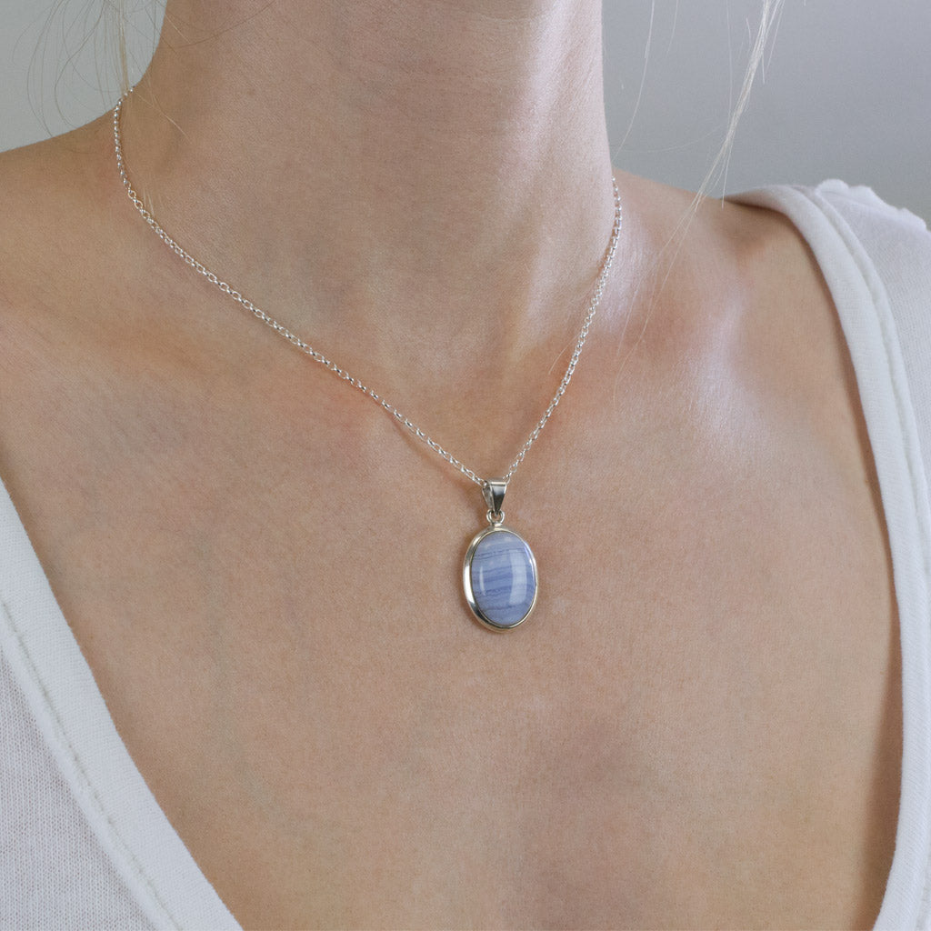 Blue Lace Agate Necklace on Model