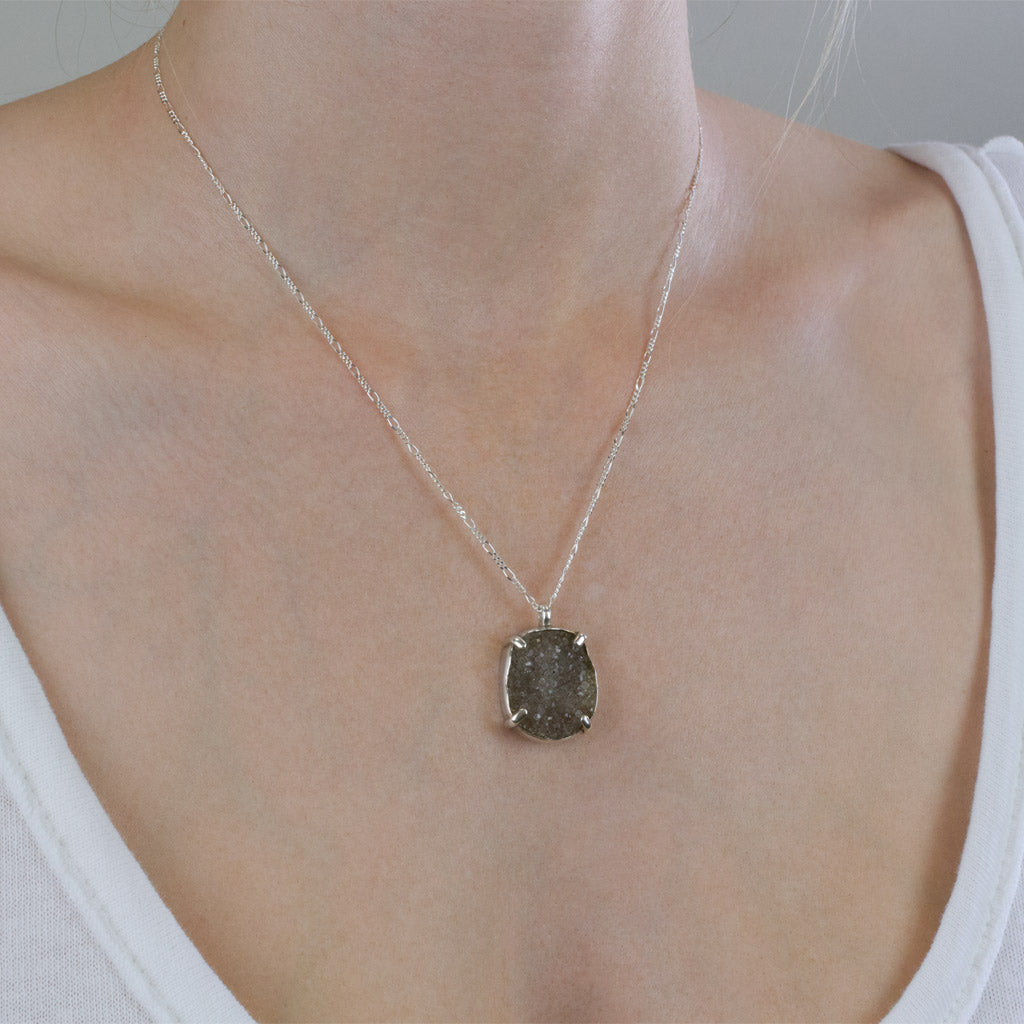Agate Druzy Necklace on model