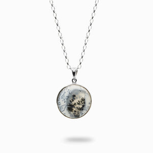 Round cabochon Black and White Dendritic Opal