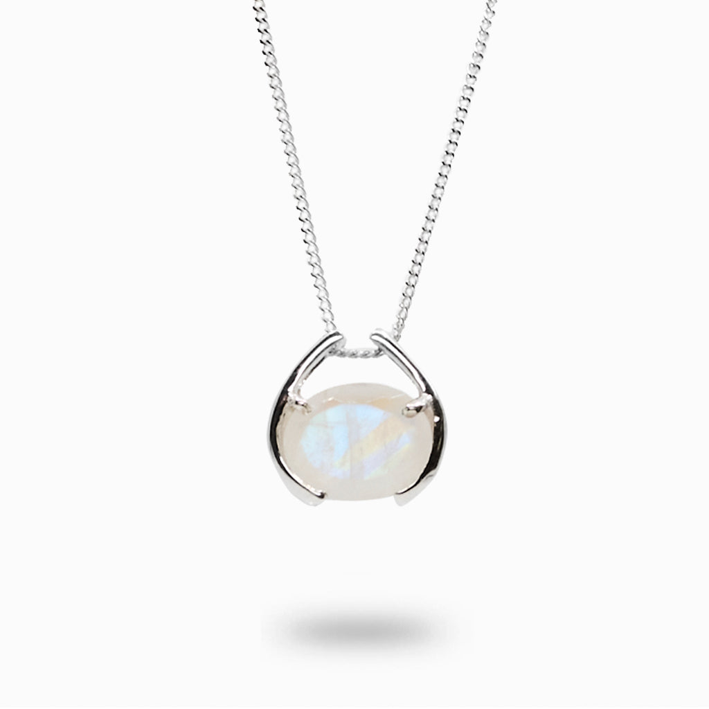 faceted oval rainbow moonstone necklace