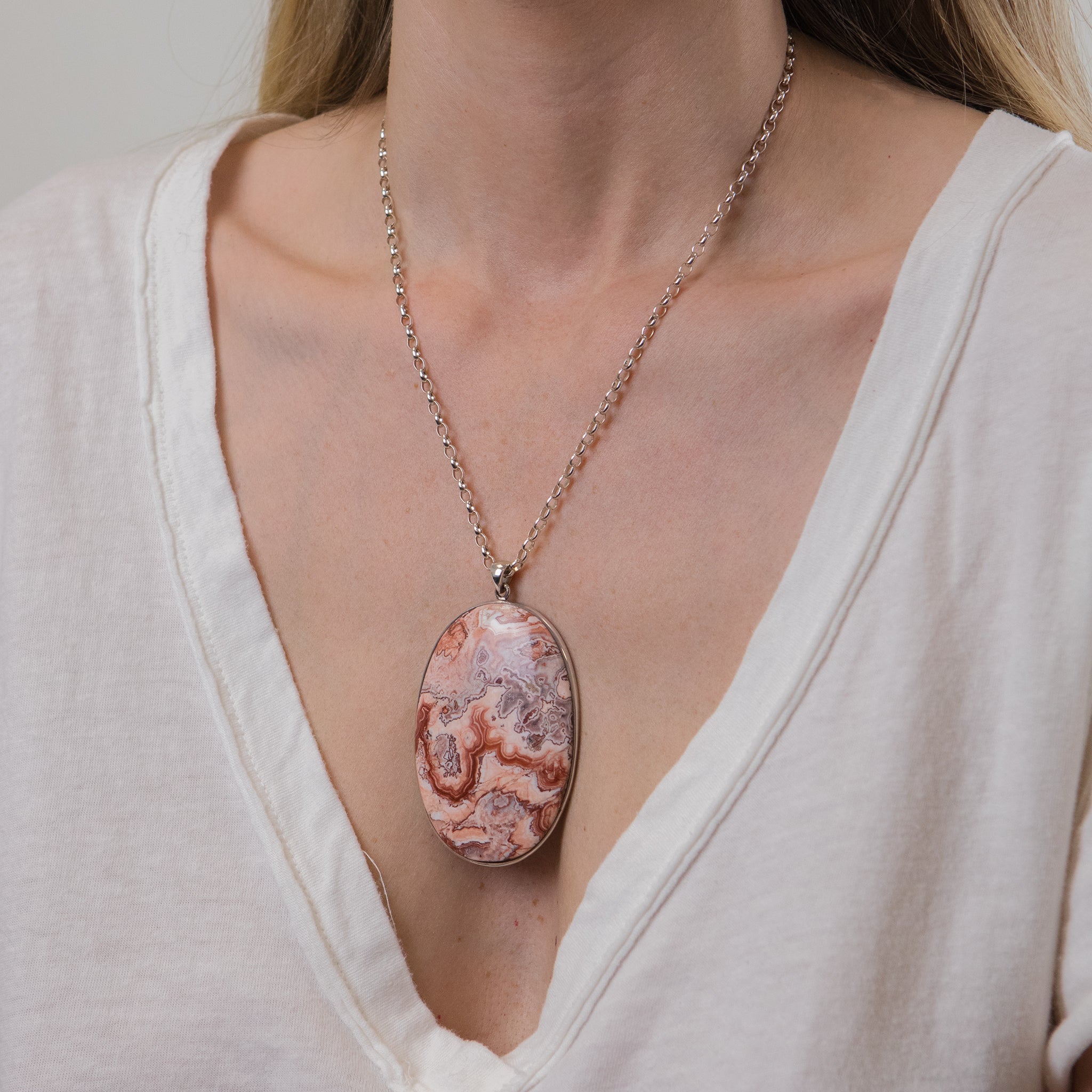 crazy lace agate necklace ON MODEL