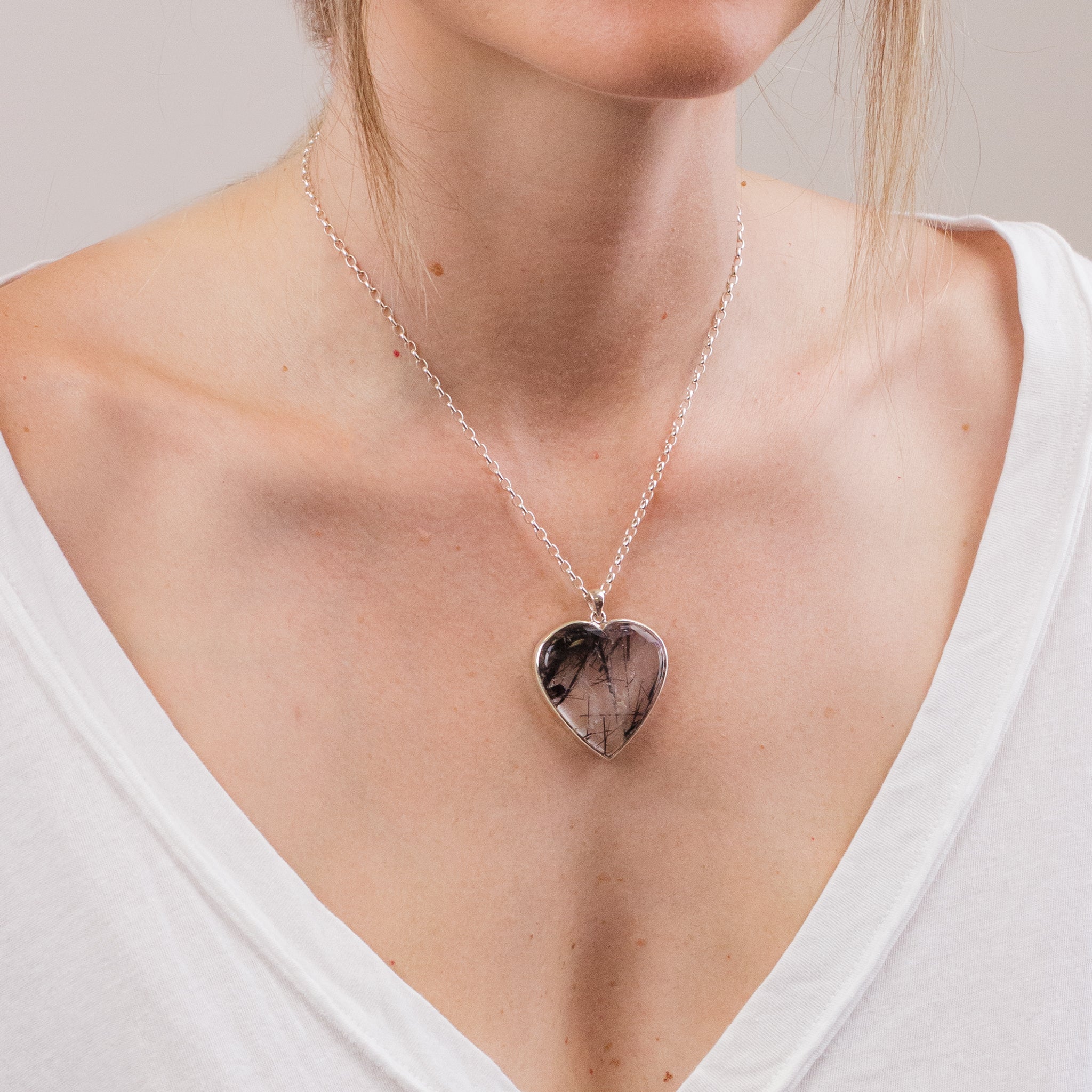 TOURMALINATED QUARTZ HEART NECKLACE 