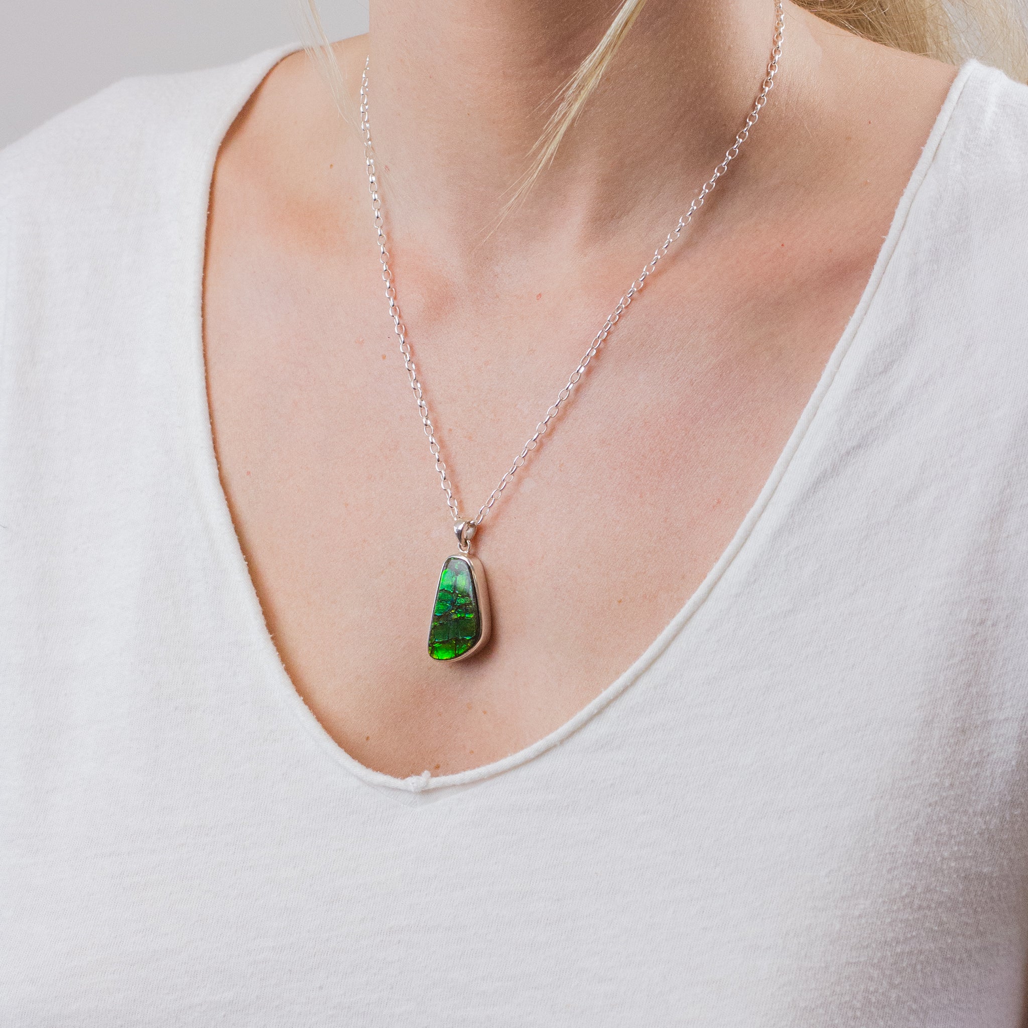 ORGANIC RAW AMMOLITE NECKLACE ON MODEL