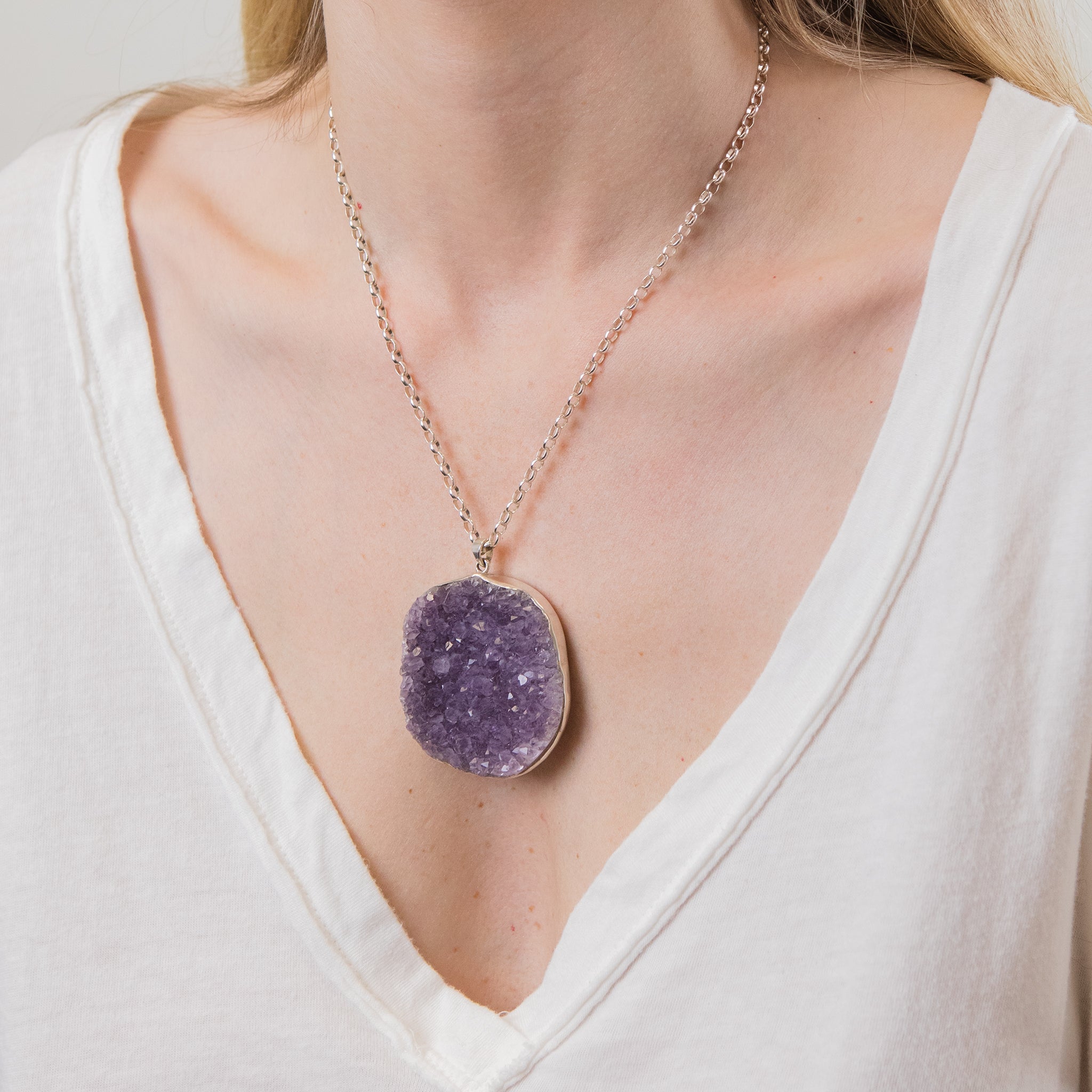 amethyst necklace ON MODEL