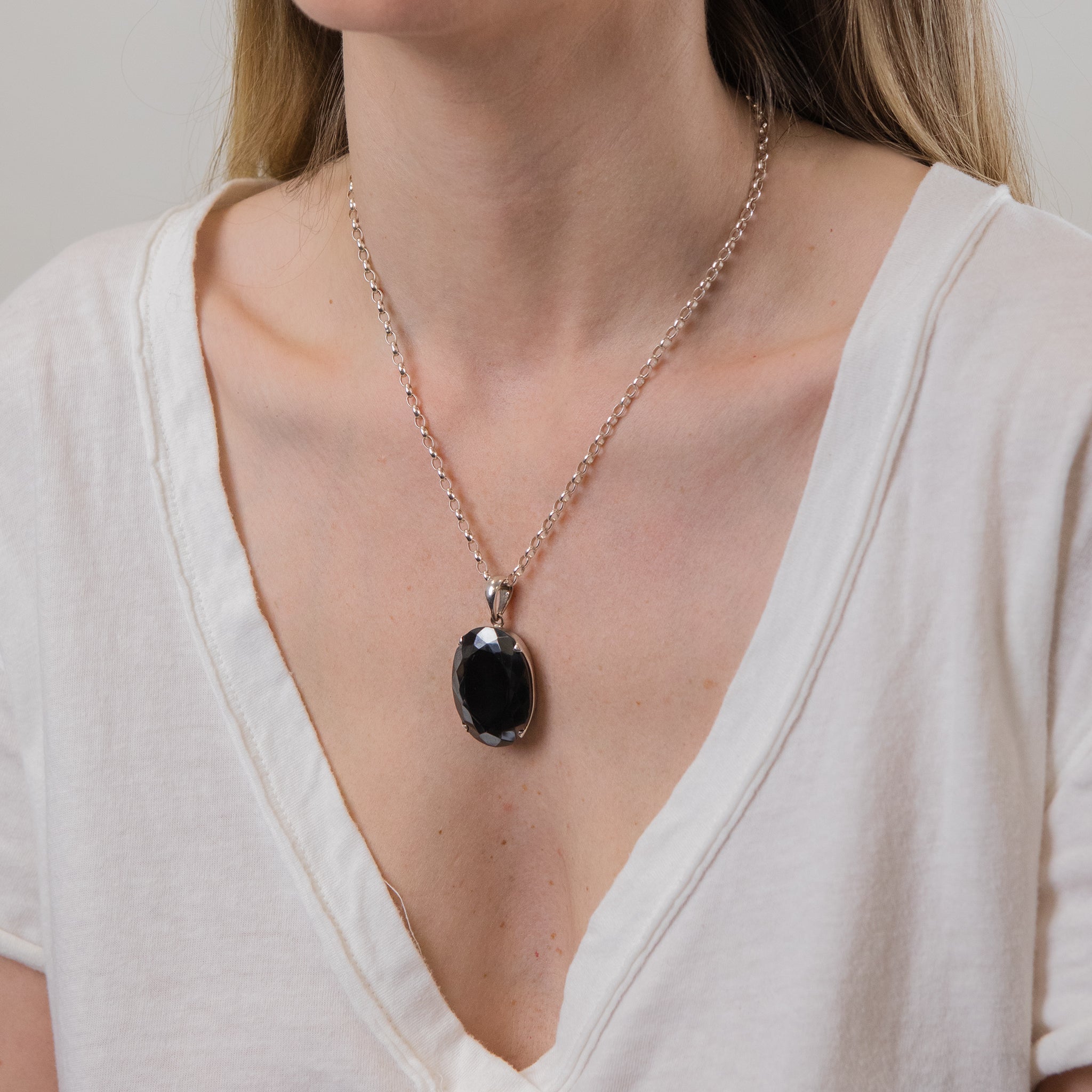 Hematite Necklace ON MODEL
