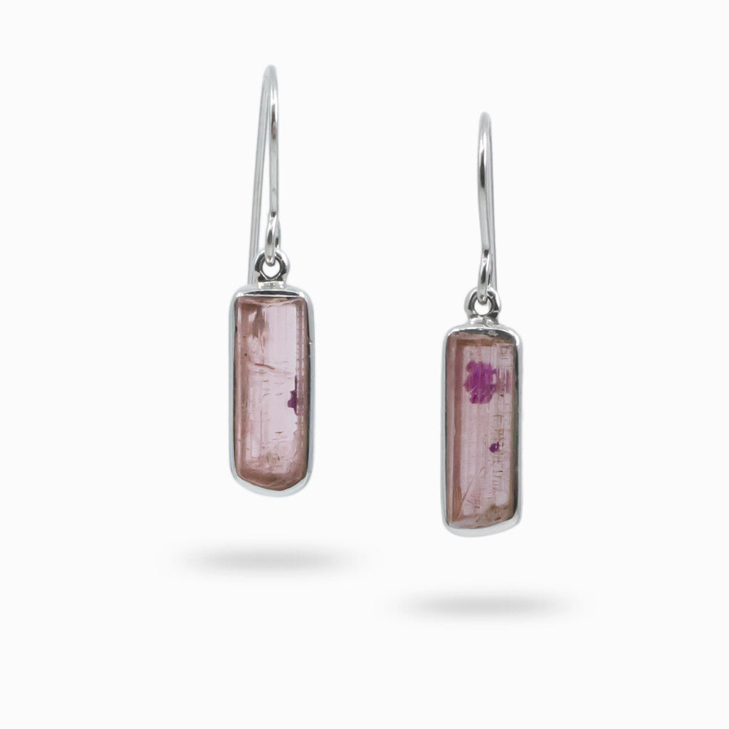 Raw Pink Tourmaline drop earrings