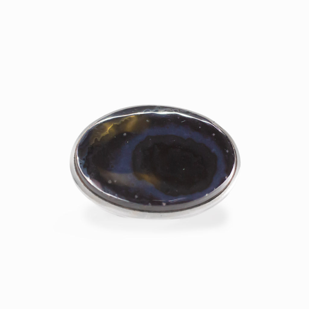 Freeform Psilomelane cabochon statement ring set in polished sterling silver.