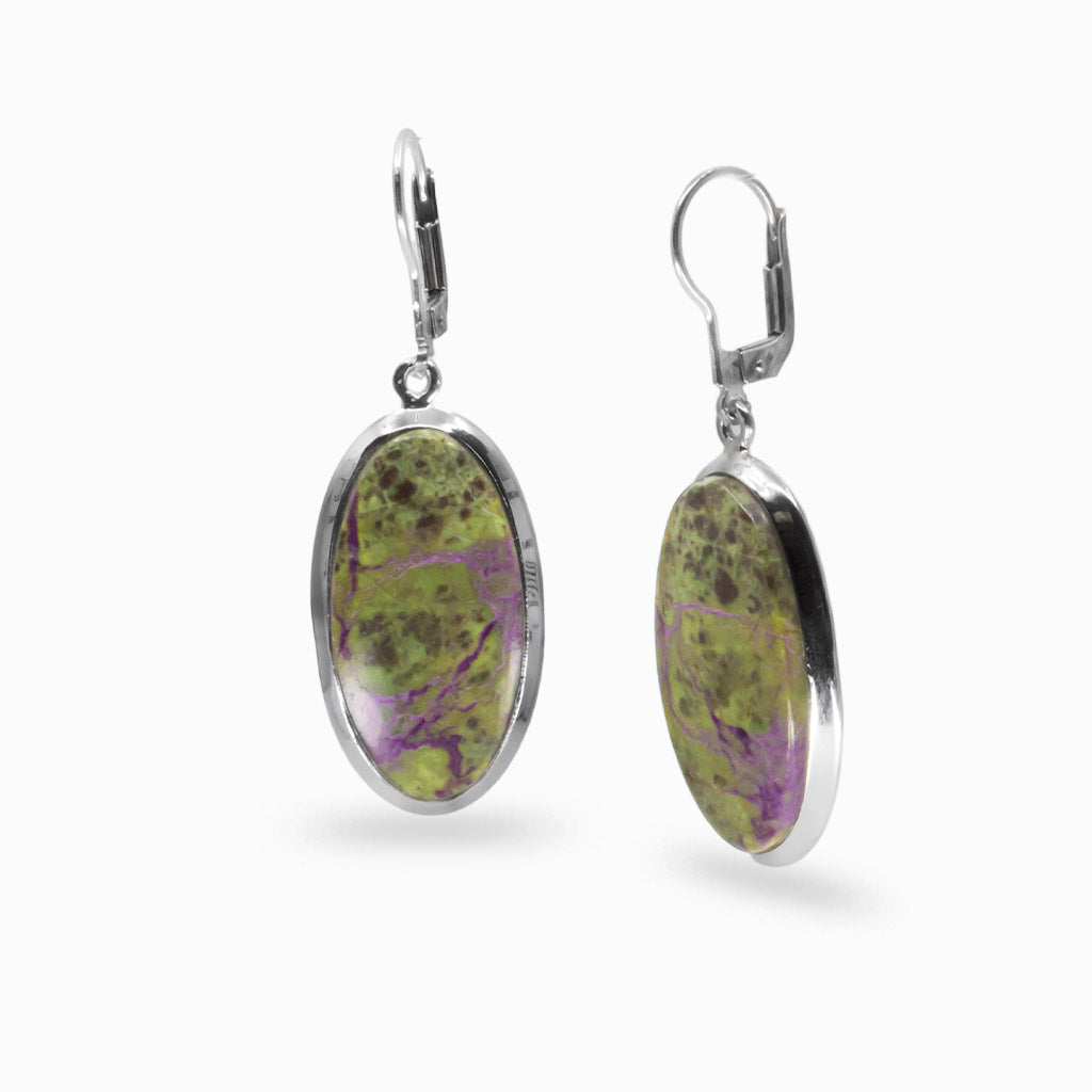 CABOCHON PURPURITE OVAL DROP EARRINGS STERLING SILVER |MADE IN EARTH