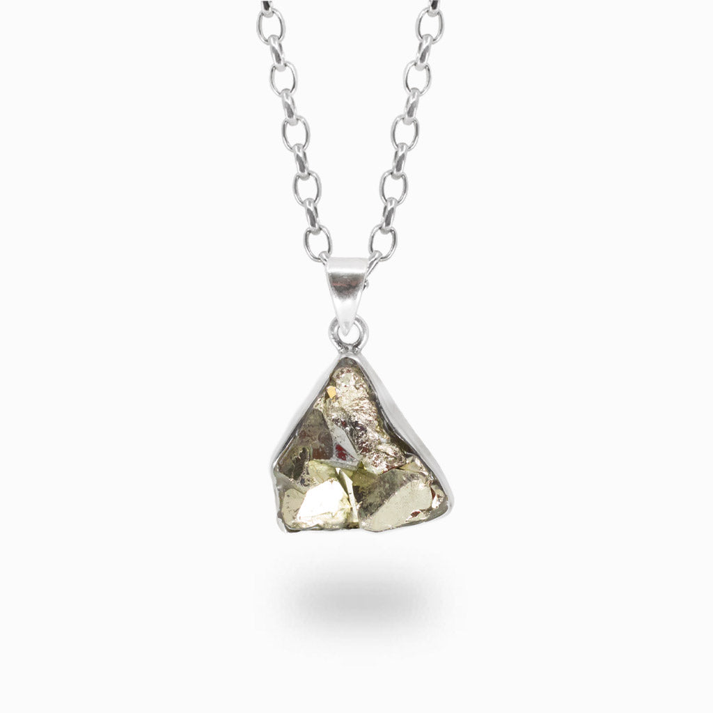 Raw pyrite cluster necklace in sterling silver
