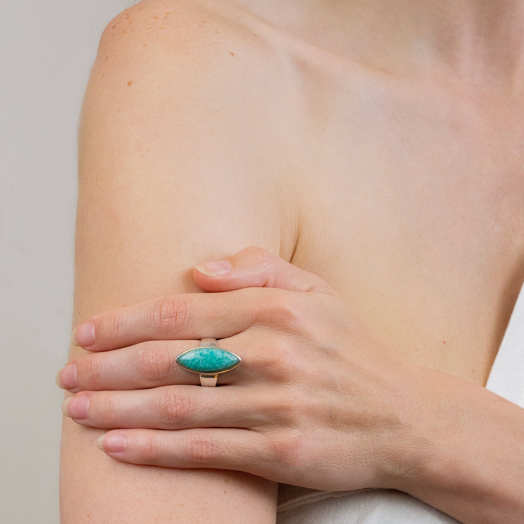 AMAZONITE CAB MARQUISE RING