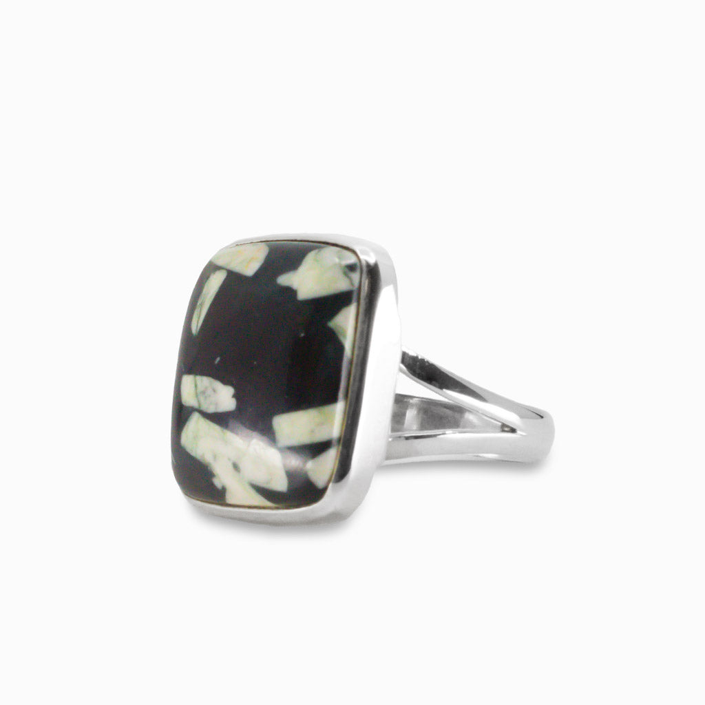 CABOCHON SQUARE CHINESE WRITING ROCK RING 