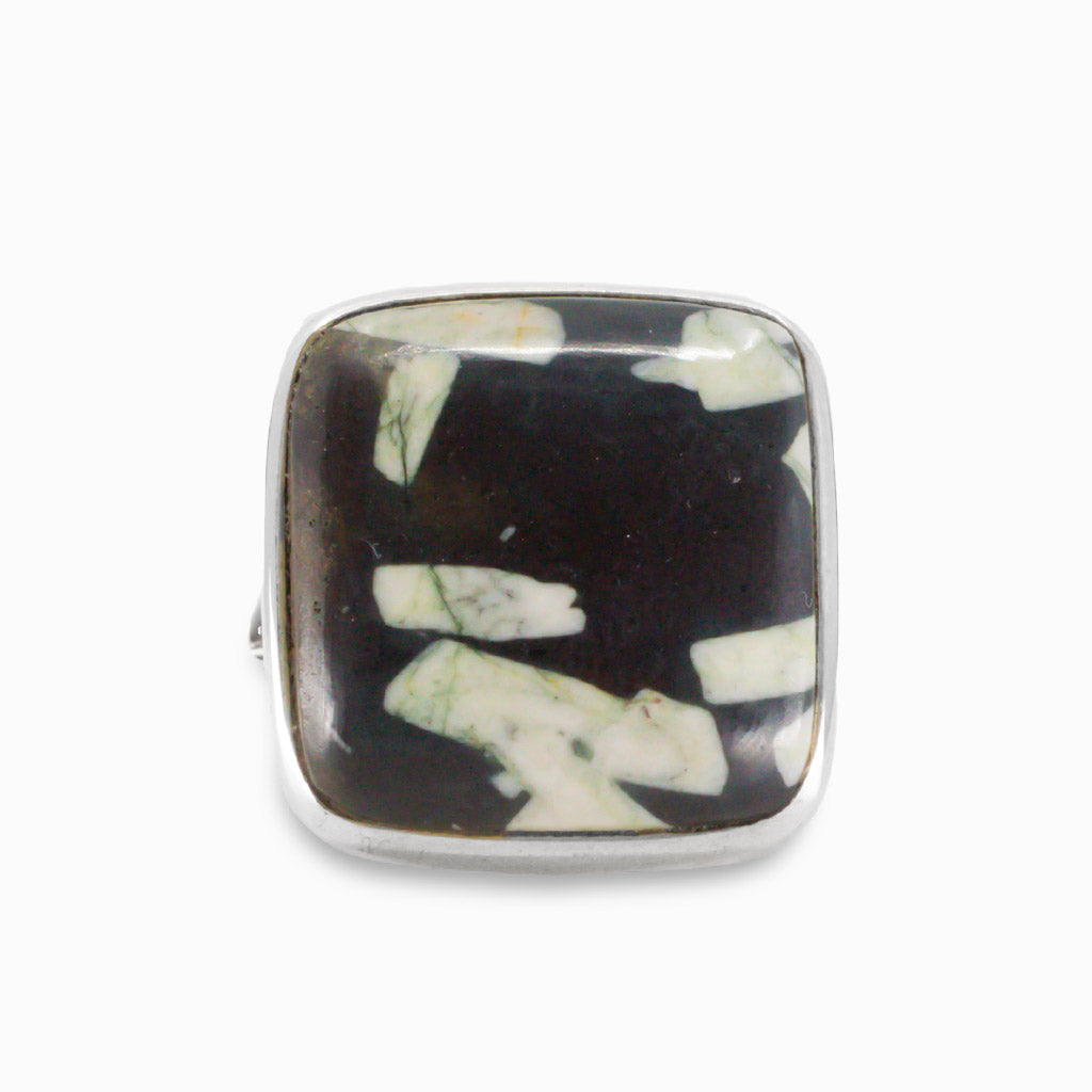 CABOCHON SQUARE CHINESE WRITING ROCK RING 