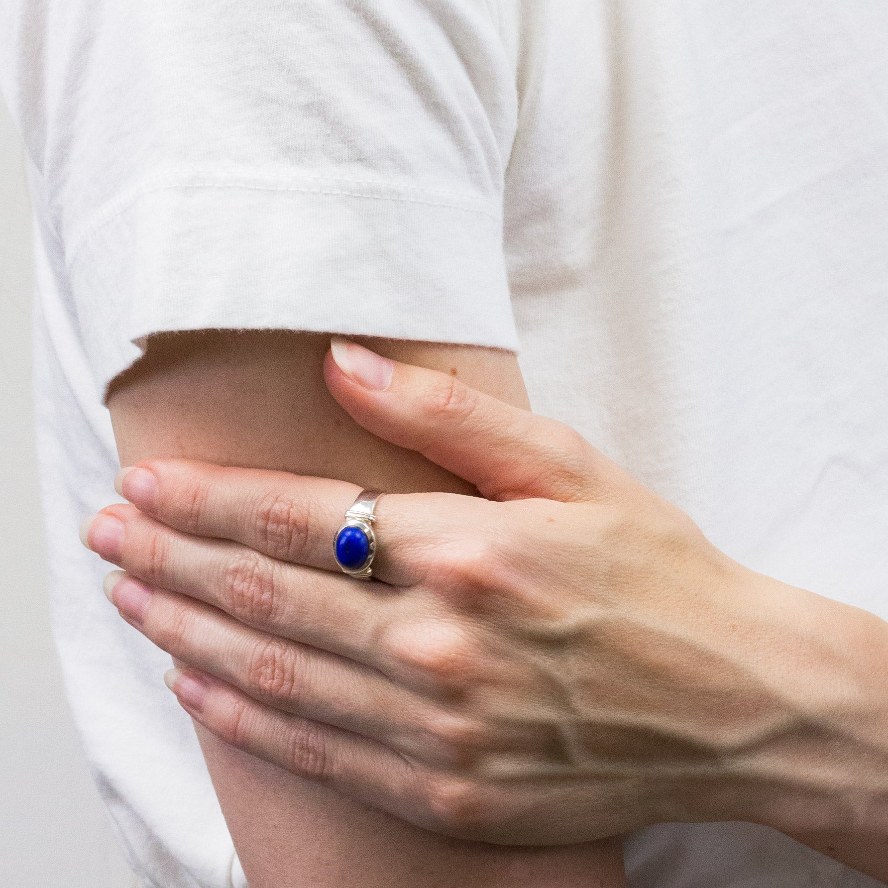 LAPIS LAZULI CABOCHON RING ON MODEL