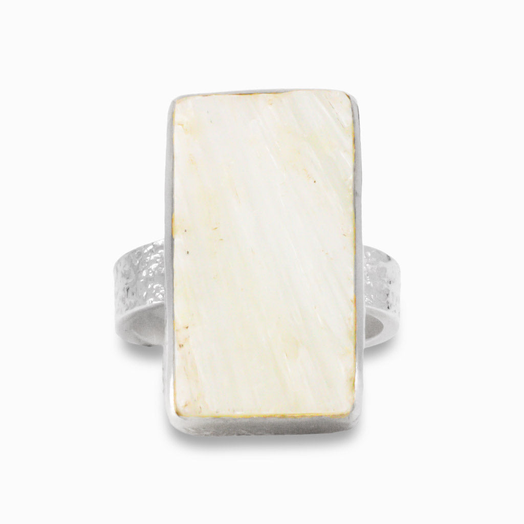 RAW RECTANGULAR SCOLECITE RING