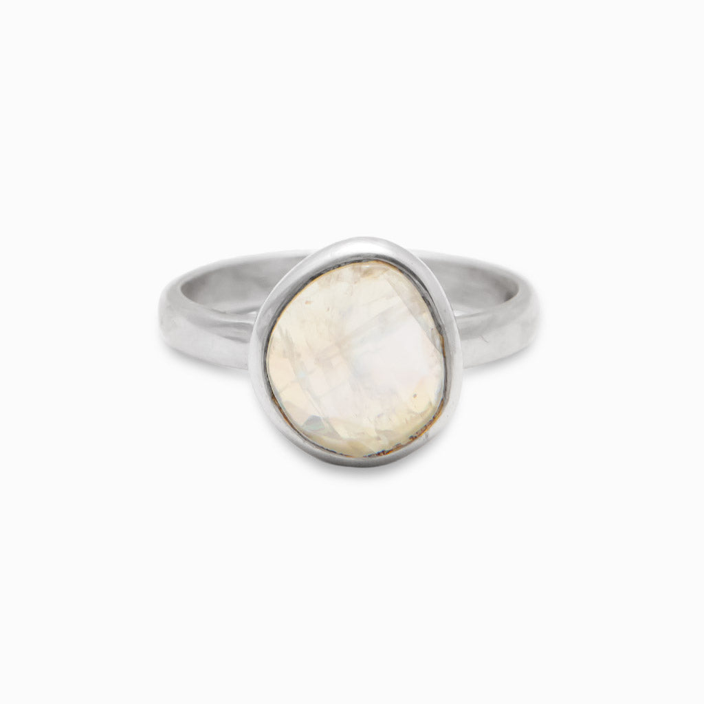 FACETED RAINBOW MOONSTONE RING