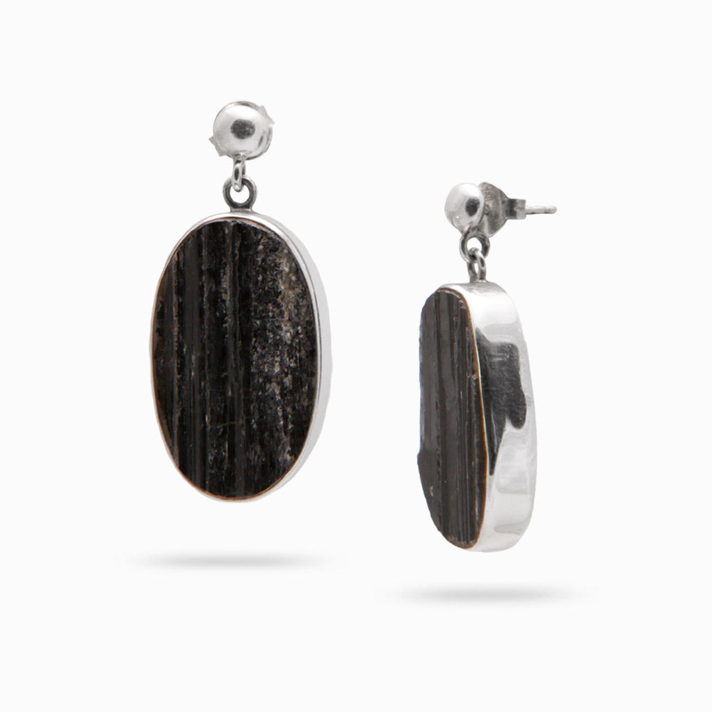 Black Tourmaline Stud Drop Earrings