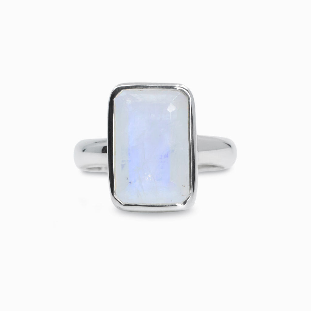 Faceted Rainbow Moonstone ring