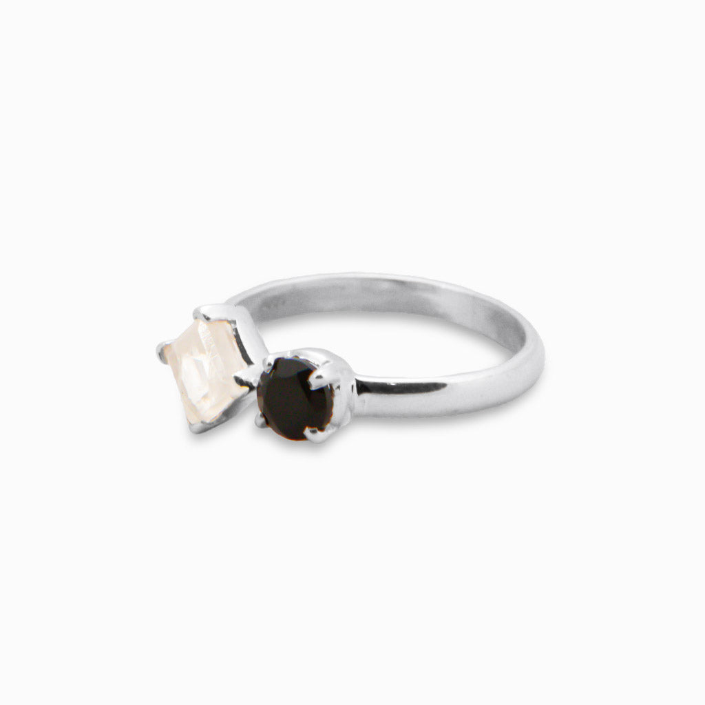 Onyx & Rainbow Moonstone Ring