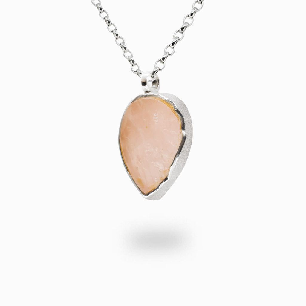 RAW ROSE QUARTZ TEAR SHAPED NECKLACE