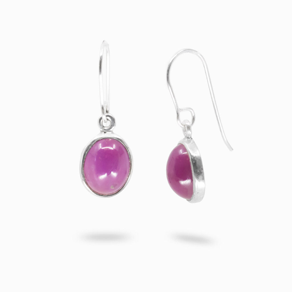 Oval ruby cabochon drop earrings in sterling silver